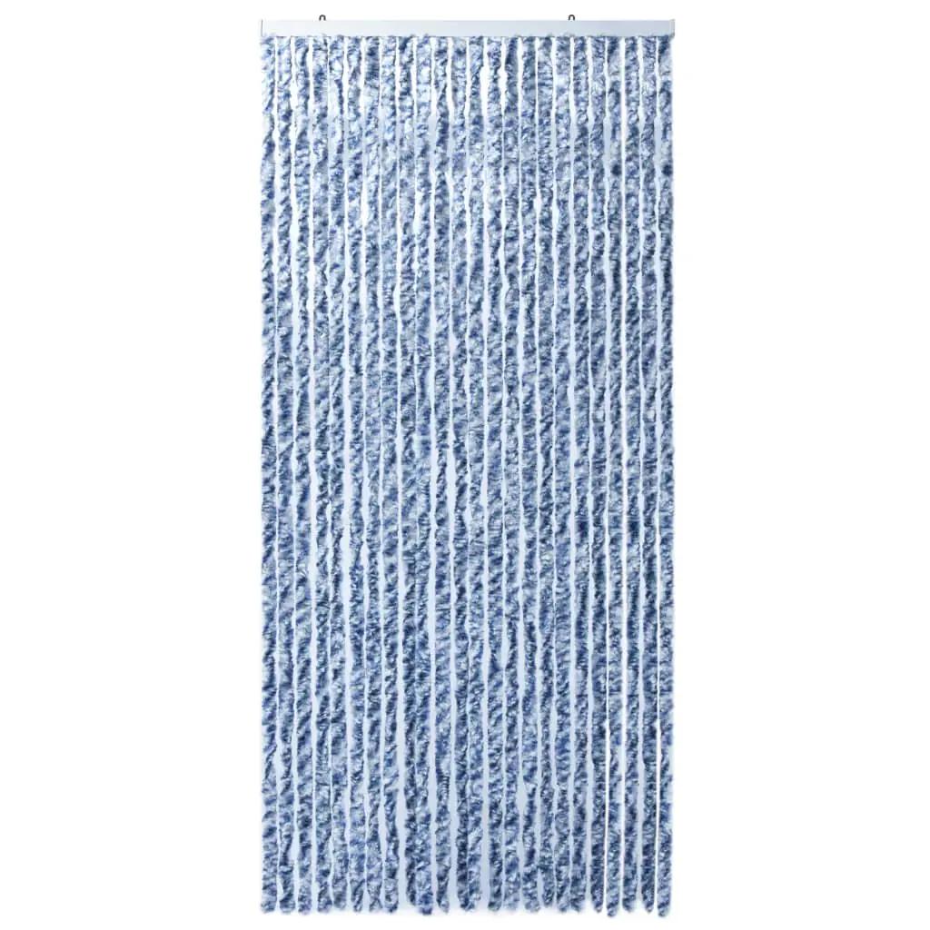 Vliegengordijn 100x220 cm chenille blauw, wit en zilver (3)