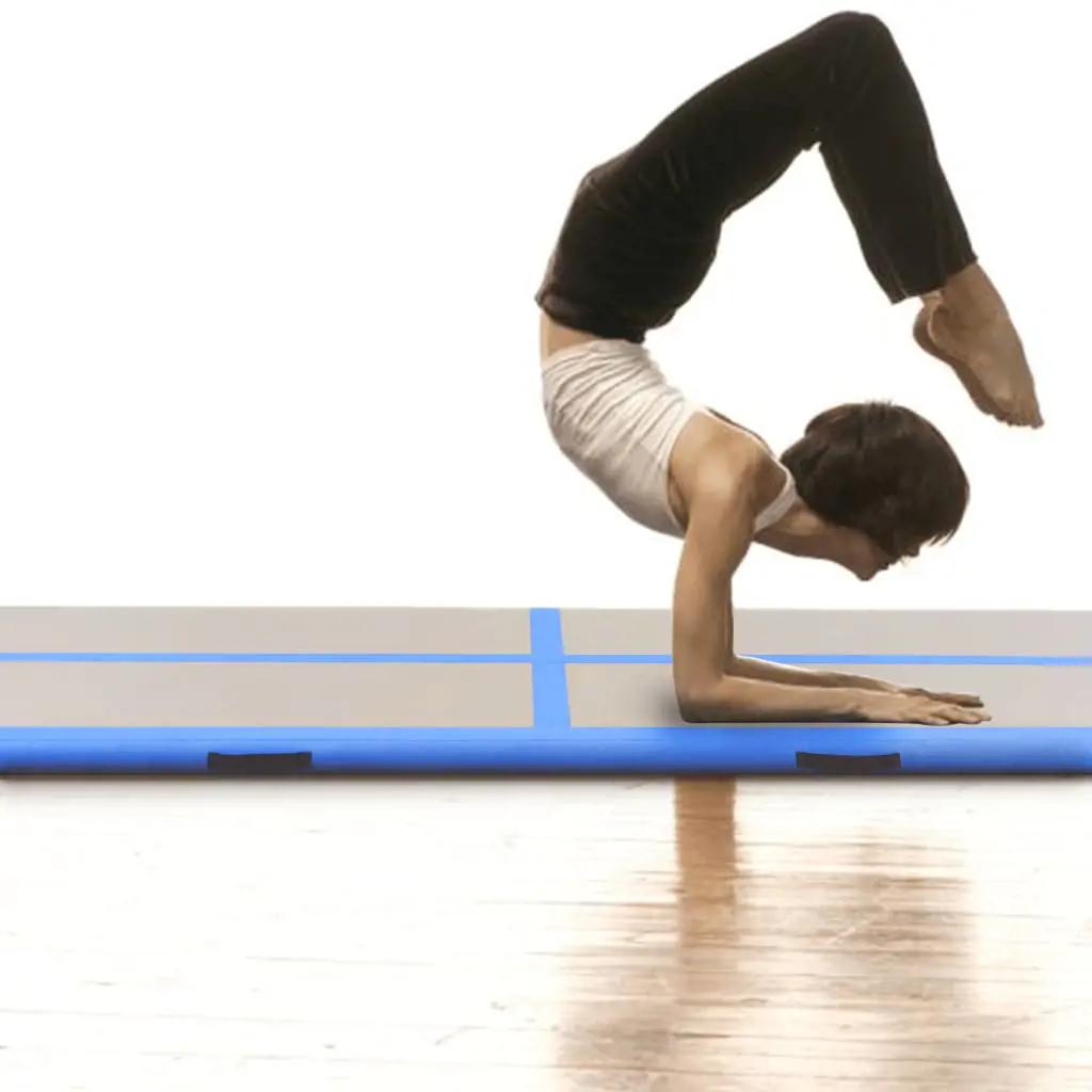 Gymnastiekmat met pomp opblaasbaar 300x100x10 cm PVC blauw (2)