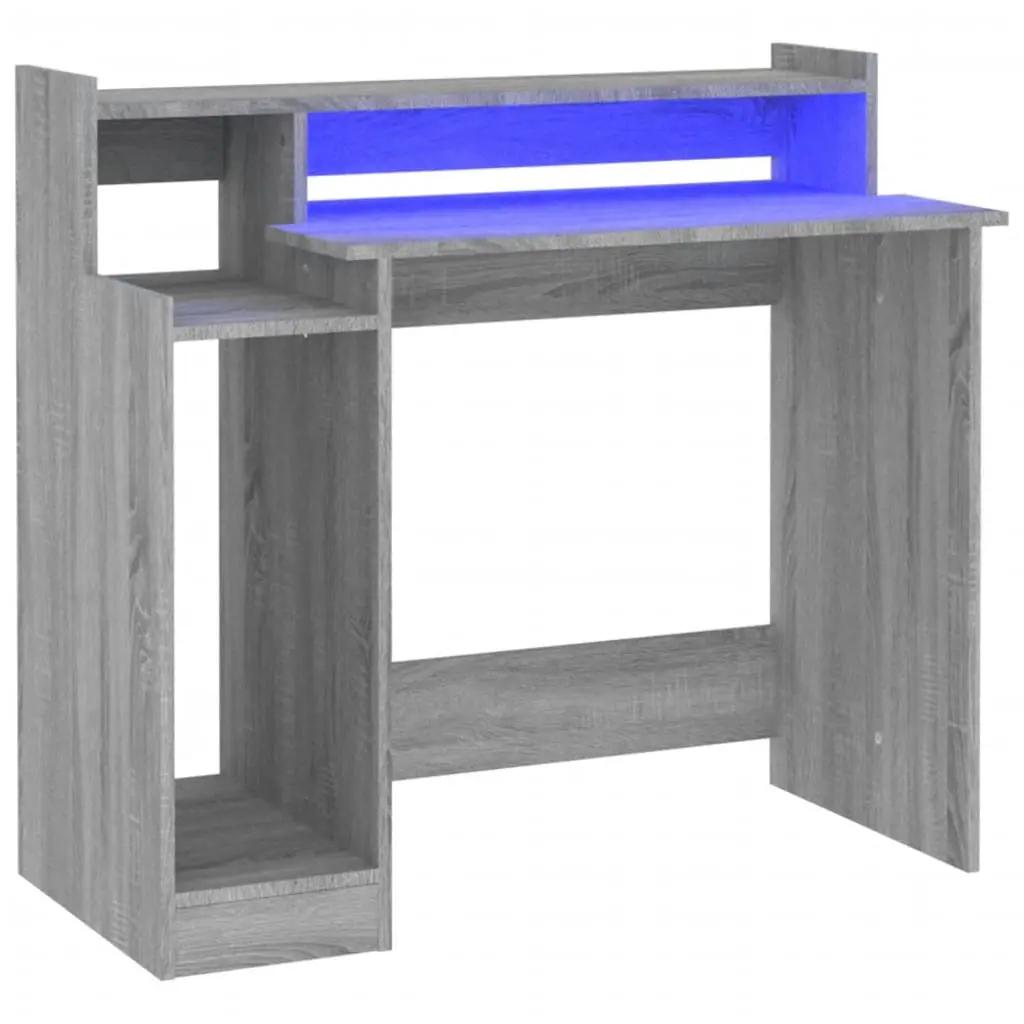 Bureau met LED-verlichting 97x45x90 cm hout grijs sonoma eiken (2)