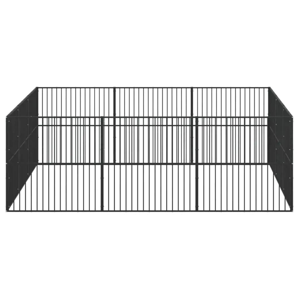 Hondenkennel 12 panelen gepoedercoat staal zwart (4)