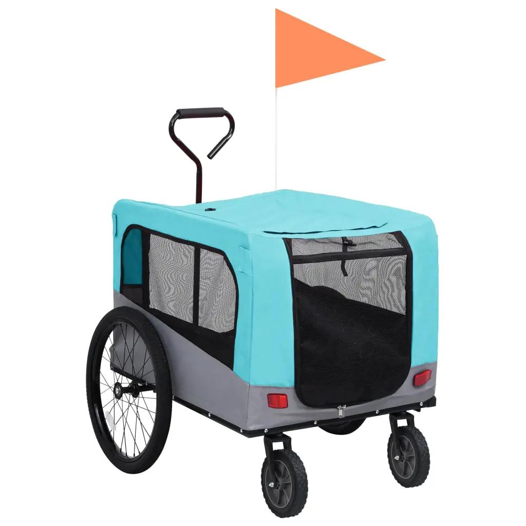 Fietstrailer en hondenwagen 2-in-1 blauw en grijs (1)