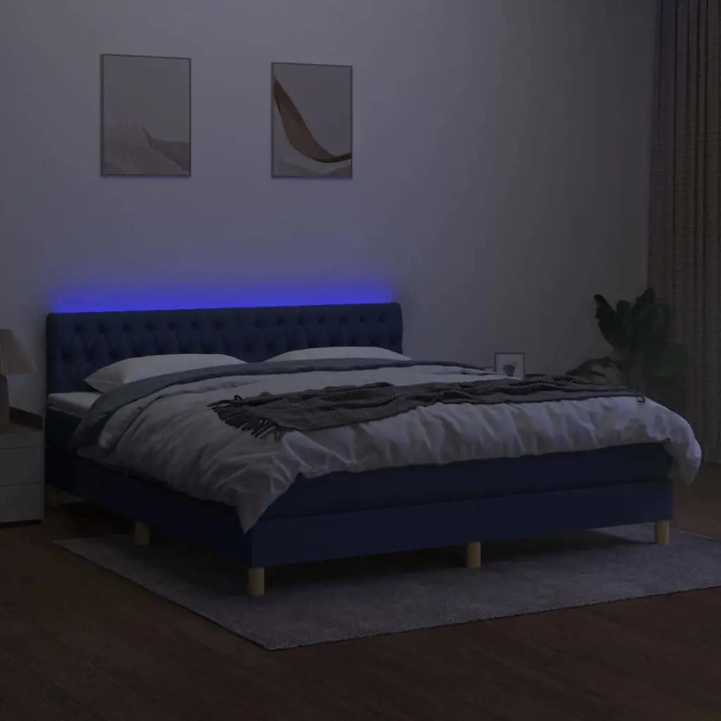 Boxspring met matras en LED stof blauw 160x200 cm (4)