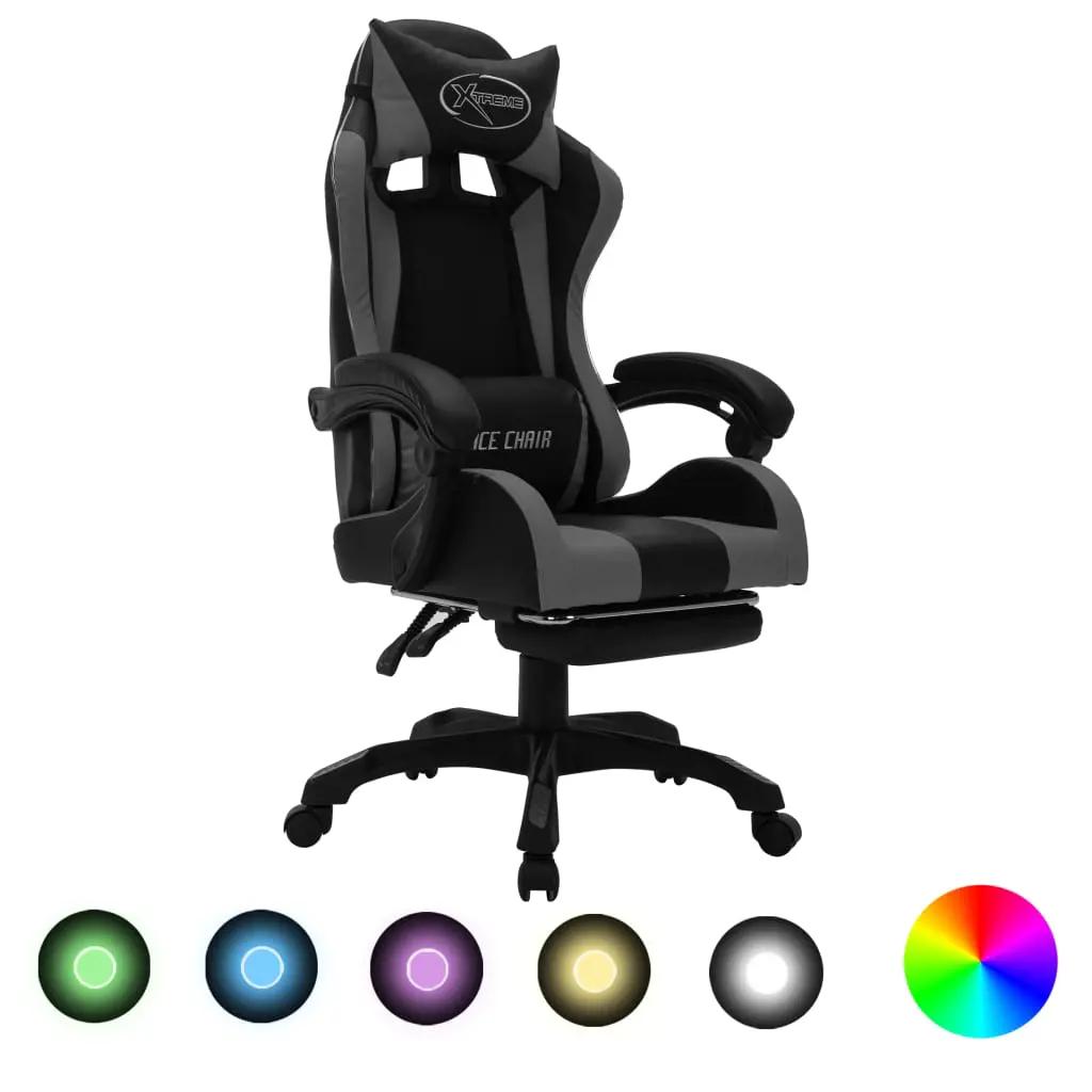 Racestoel met RGB LED-verlichting kunstleer grijs en zwart (1)