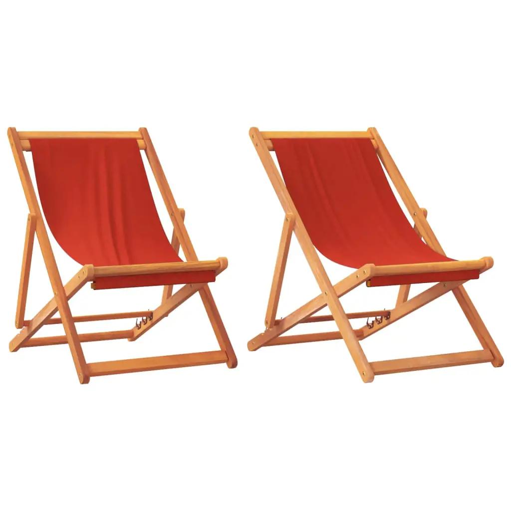 Strandstoelen 2 st inklapbaar stof rood (2)