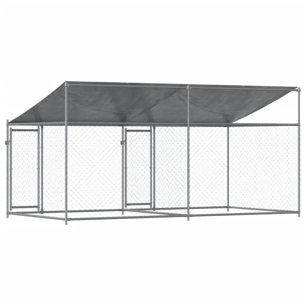 Hondenhok met dak en deuren 4x2x2 m gegalvaniseerd staal grijs (6)