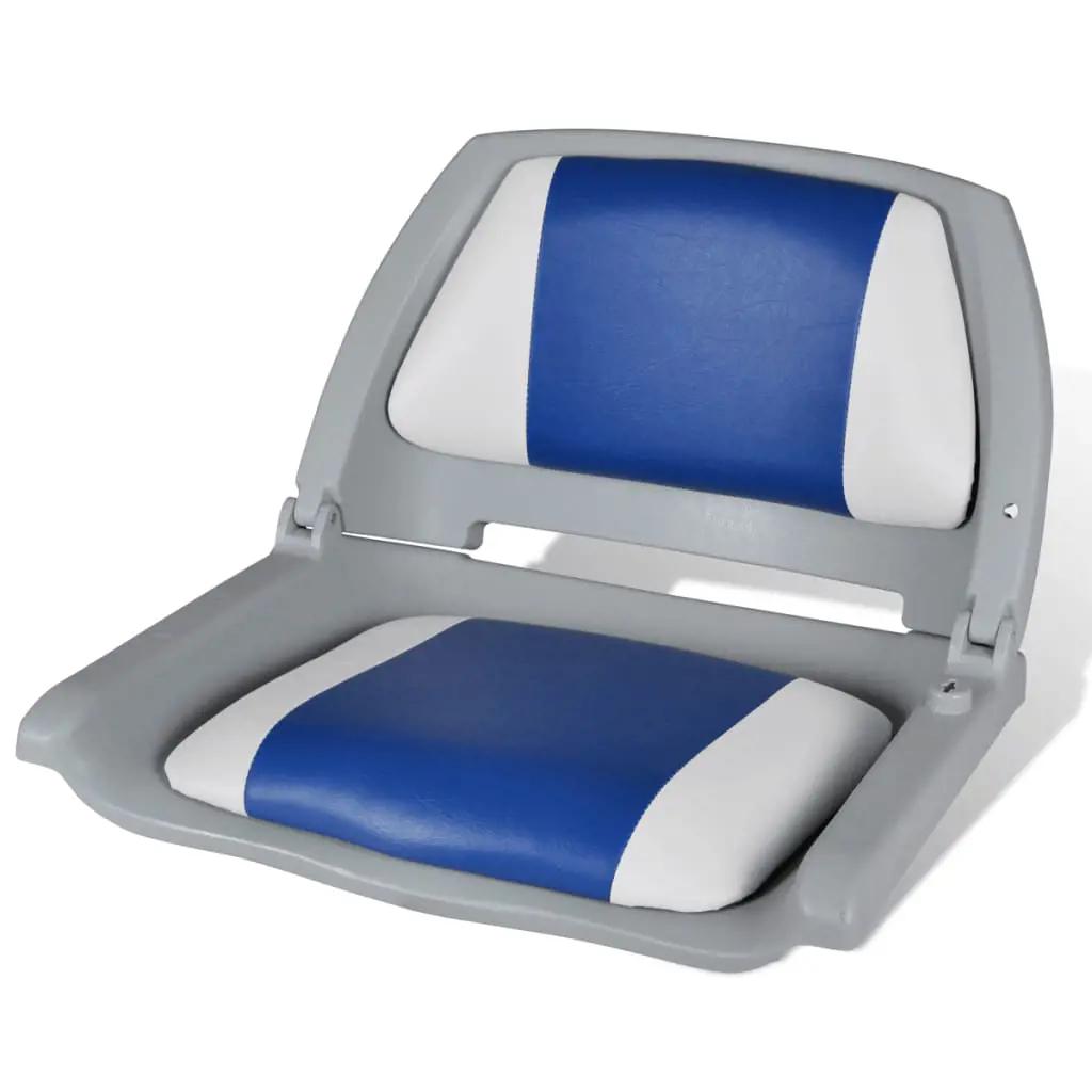 Opklapbare bootstoel met blauw-wit kussen 48x51x41 cm