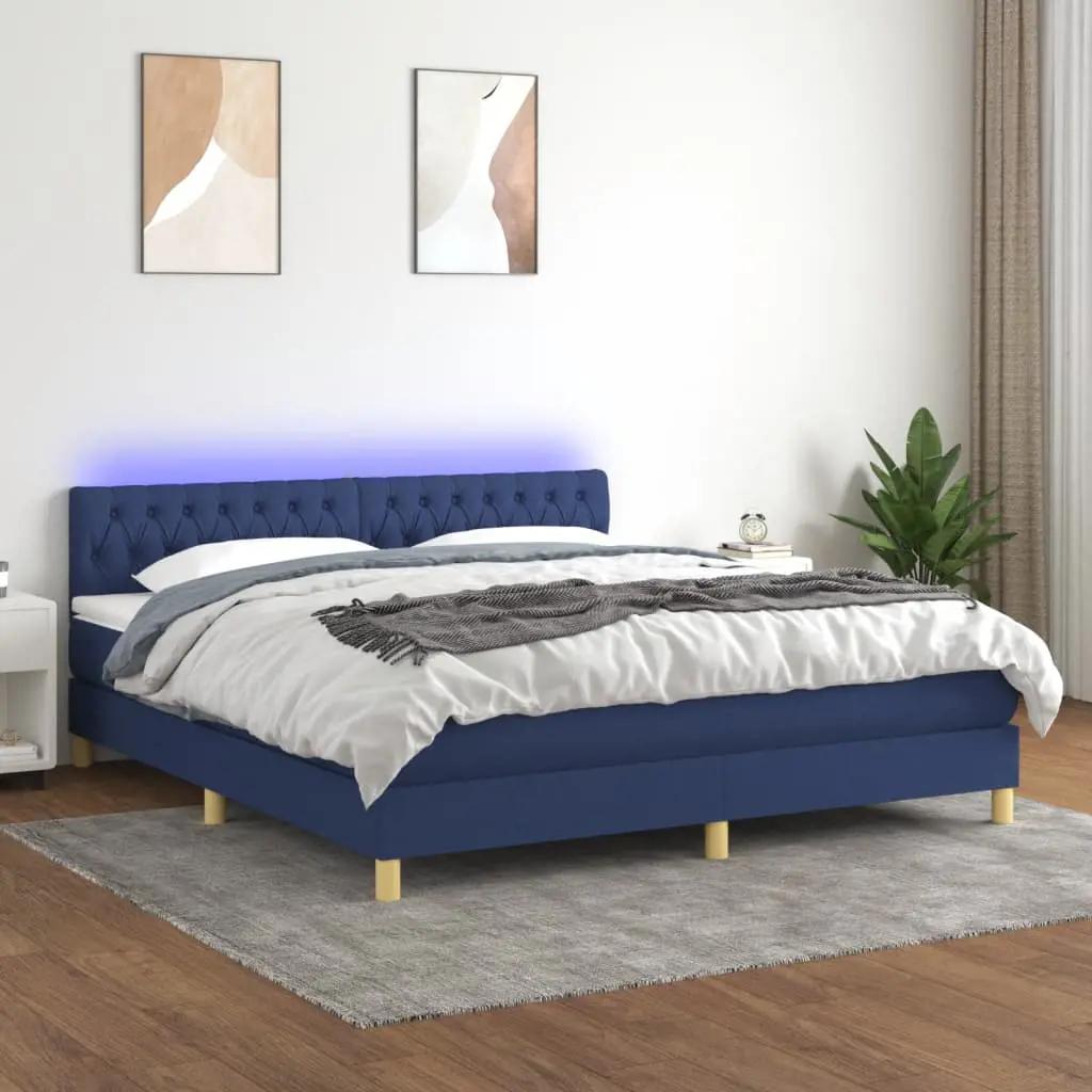 Boxspring met matras en LED stof blauw 160x200 cm (1)