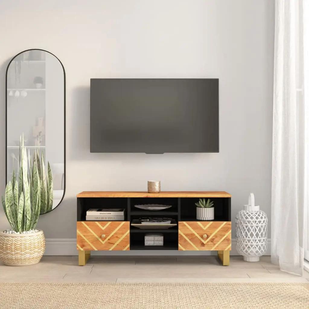 Tv-meubel 100x33,5x46 cm massief mangohout bruin en zwart (1)