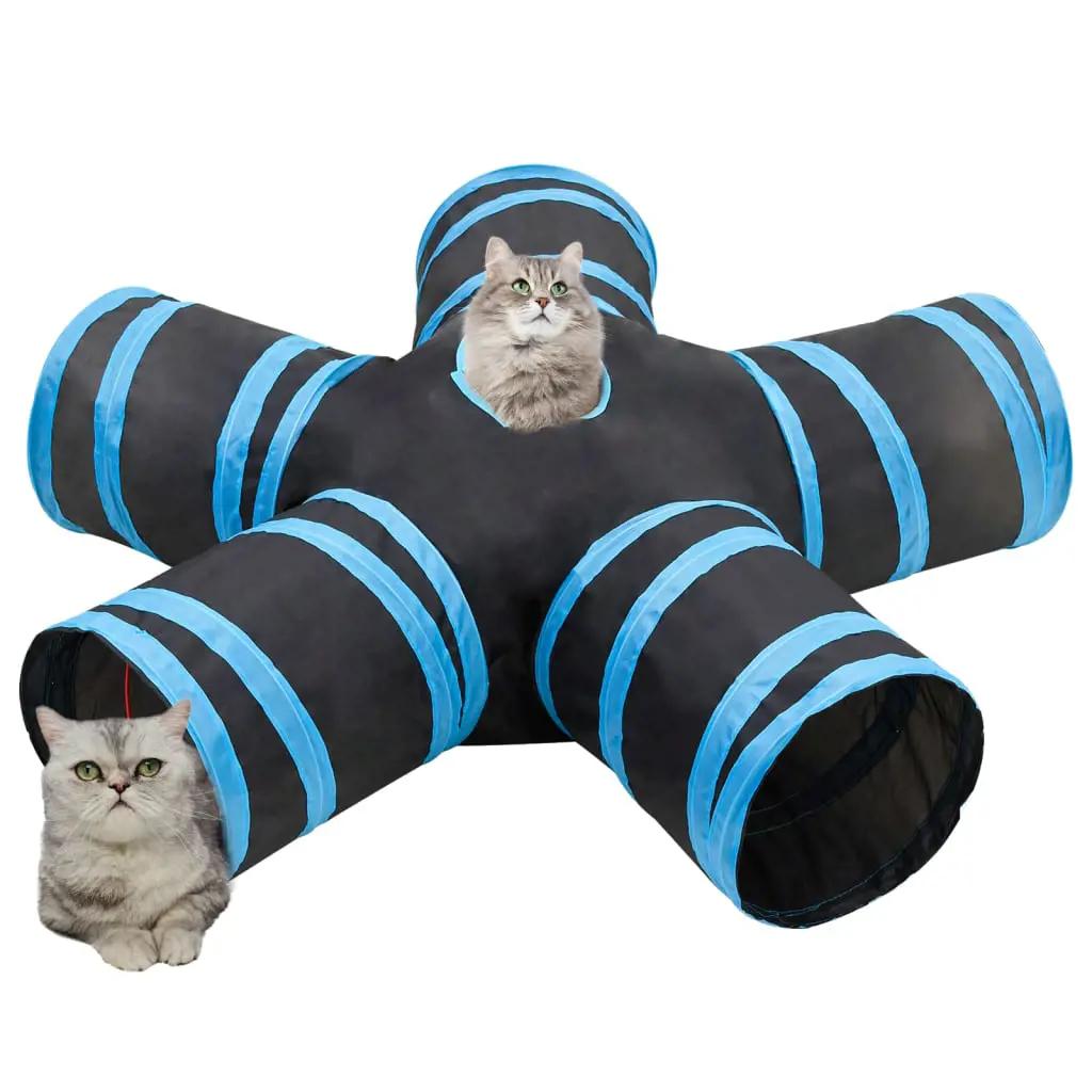Kattentunnel 5-voudig 25 cm polyester zwart en blauw (2)