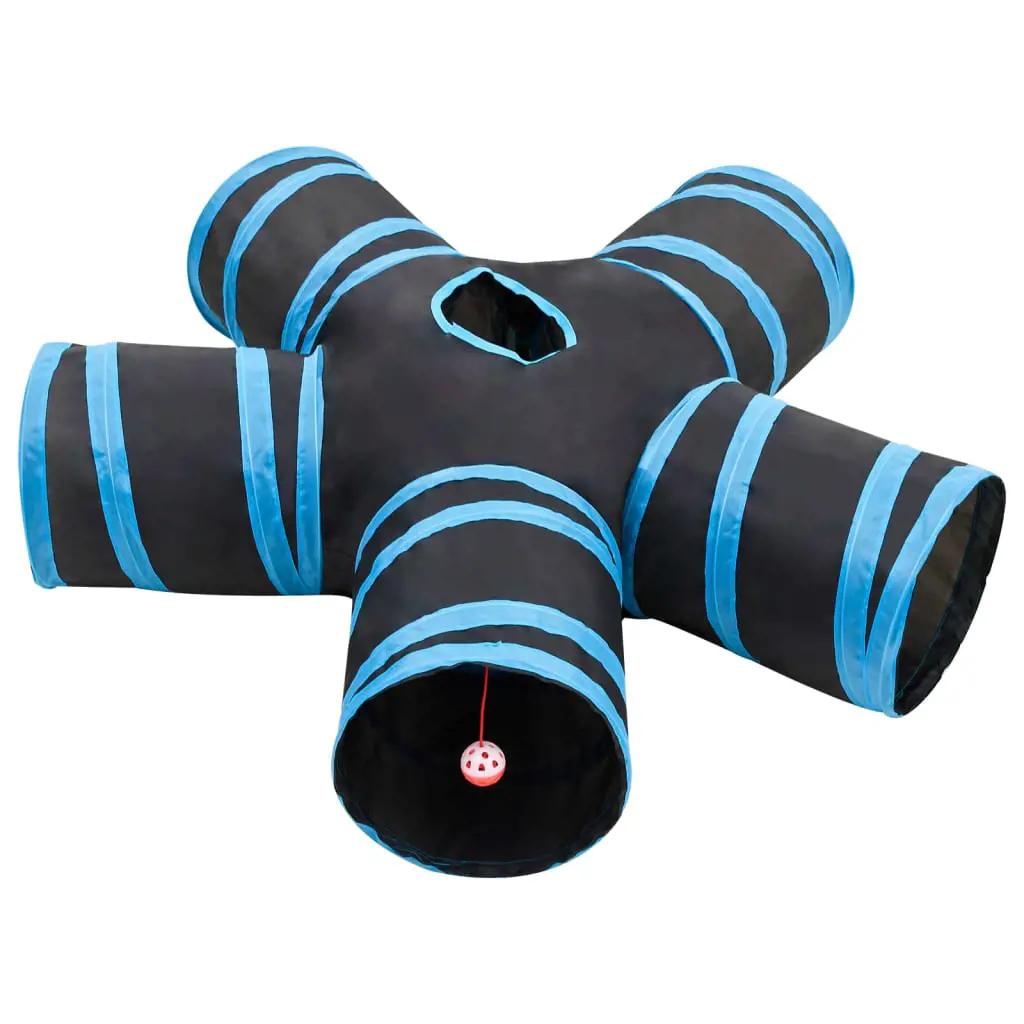 Kattentunnel 5-voudig 25 cm polyester zwart en blauw (3)