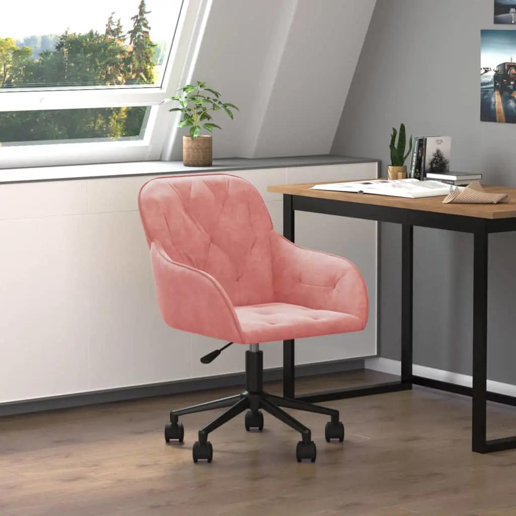 Kantoorstoel draaibaar fluweel roze (1)