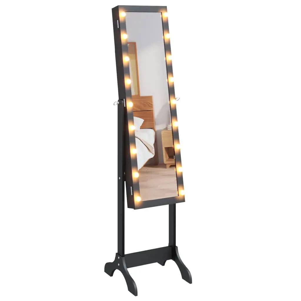 Spiegel vrijstaand met LED's 34x37x146 cm zwart (6)