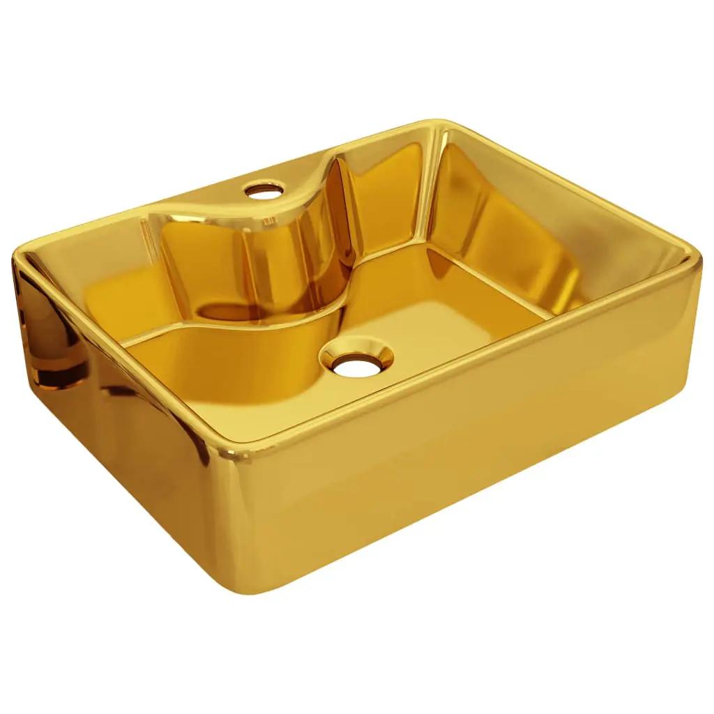 Wastafel met kraangat 48x37x13,5 cm keramiek goudkleurig (2)