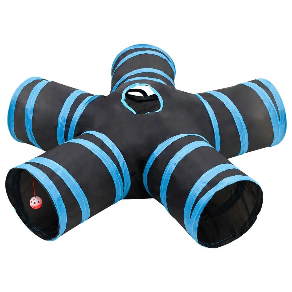 Kattentunnel 5-voudig 25 cm polyester zwart en blauw (1)
