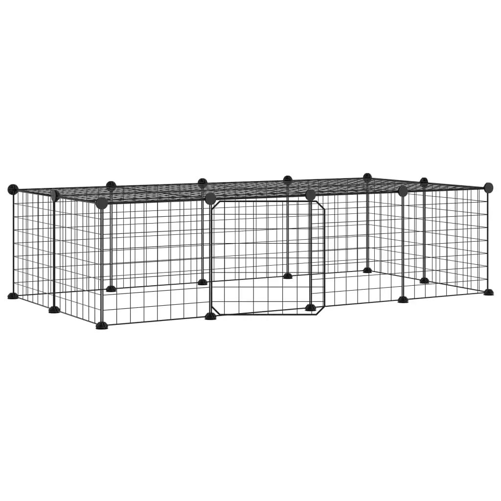 Huisdierenkooi met deur 20 panelen 35x35 cm staal zwart (2)