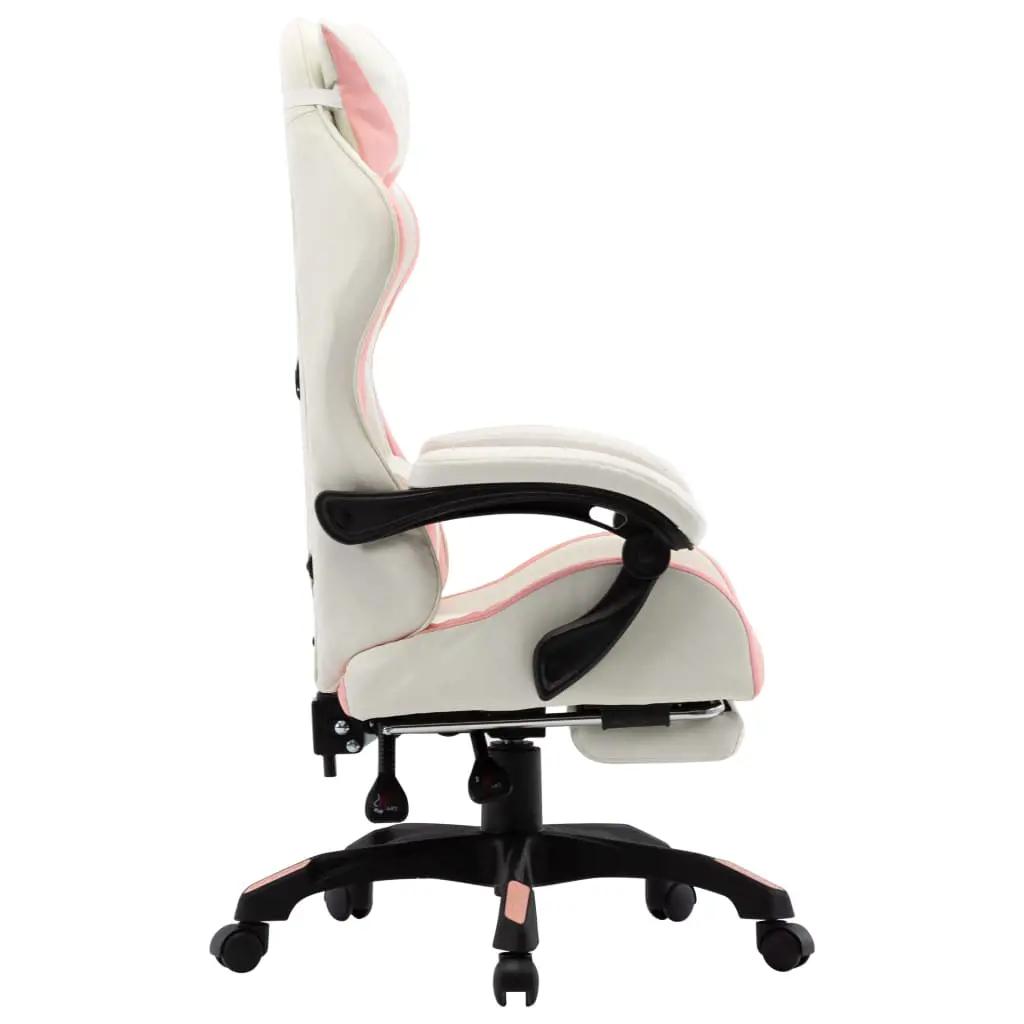 Racestoel met voetensteun kunstleer roze en wit (3)