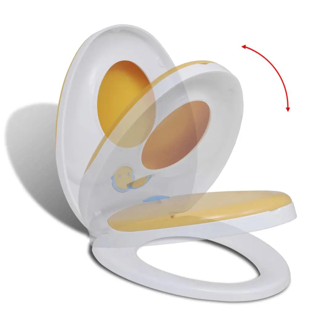 Toiletbril voor volwassenen/kinderen soft-close wit en geel
