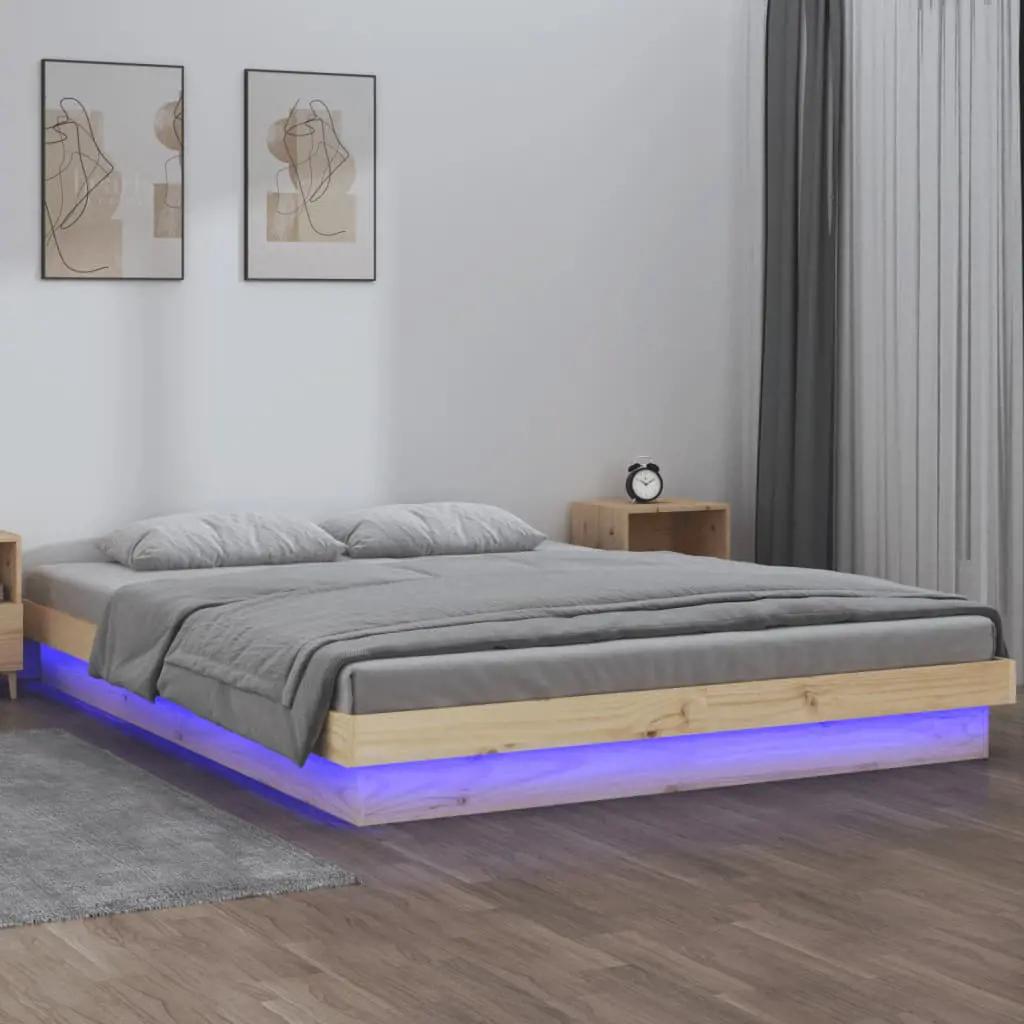 Bedframe LED massief hout 135x190 cm Double