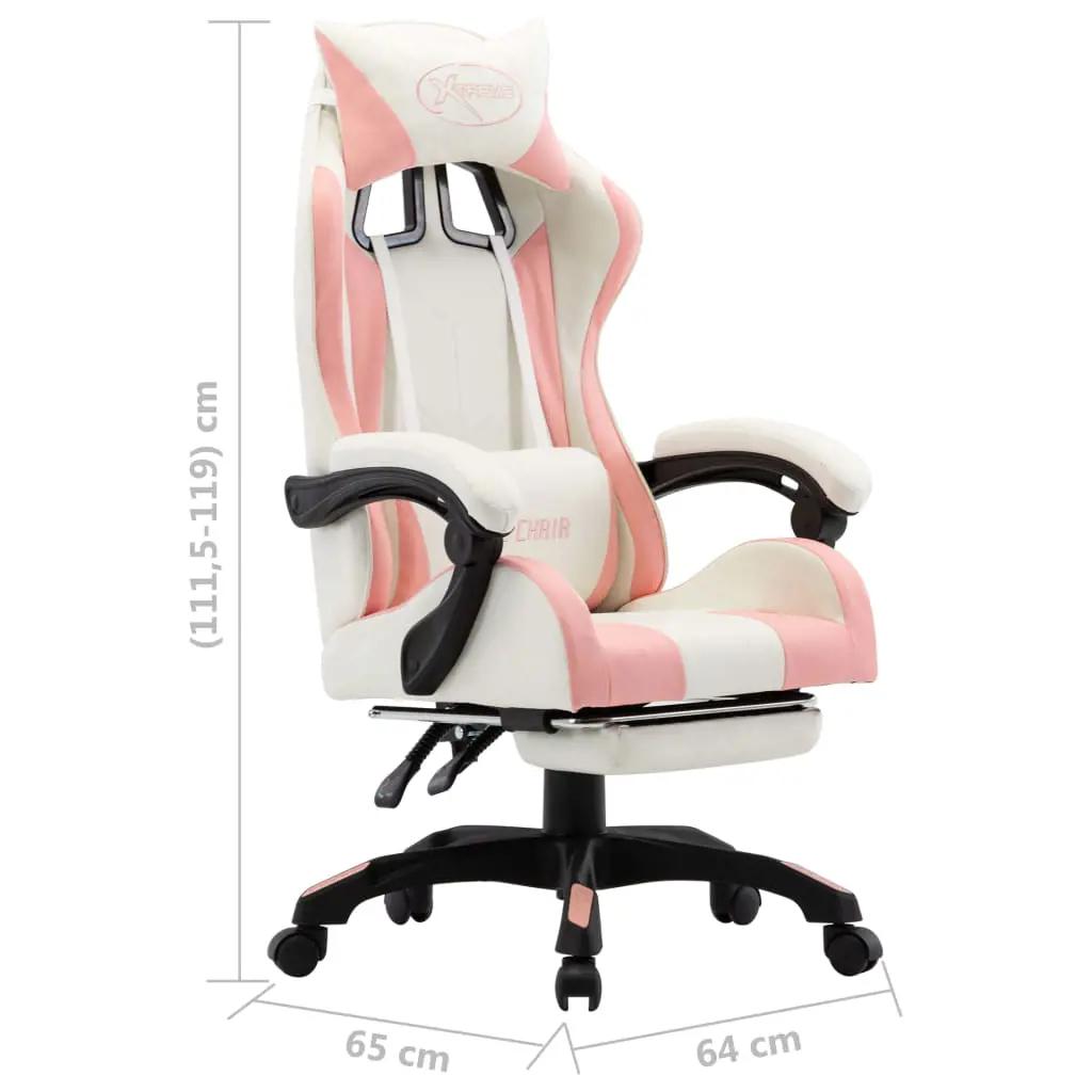 Racestoel met voetensteun kunstleer roze en wit (8)