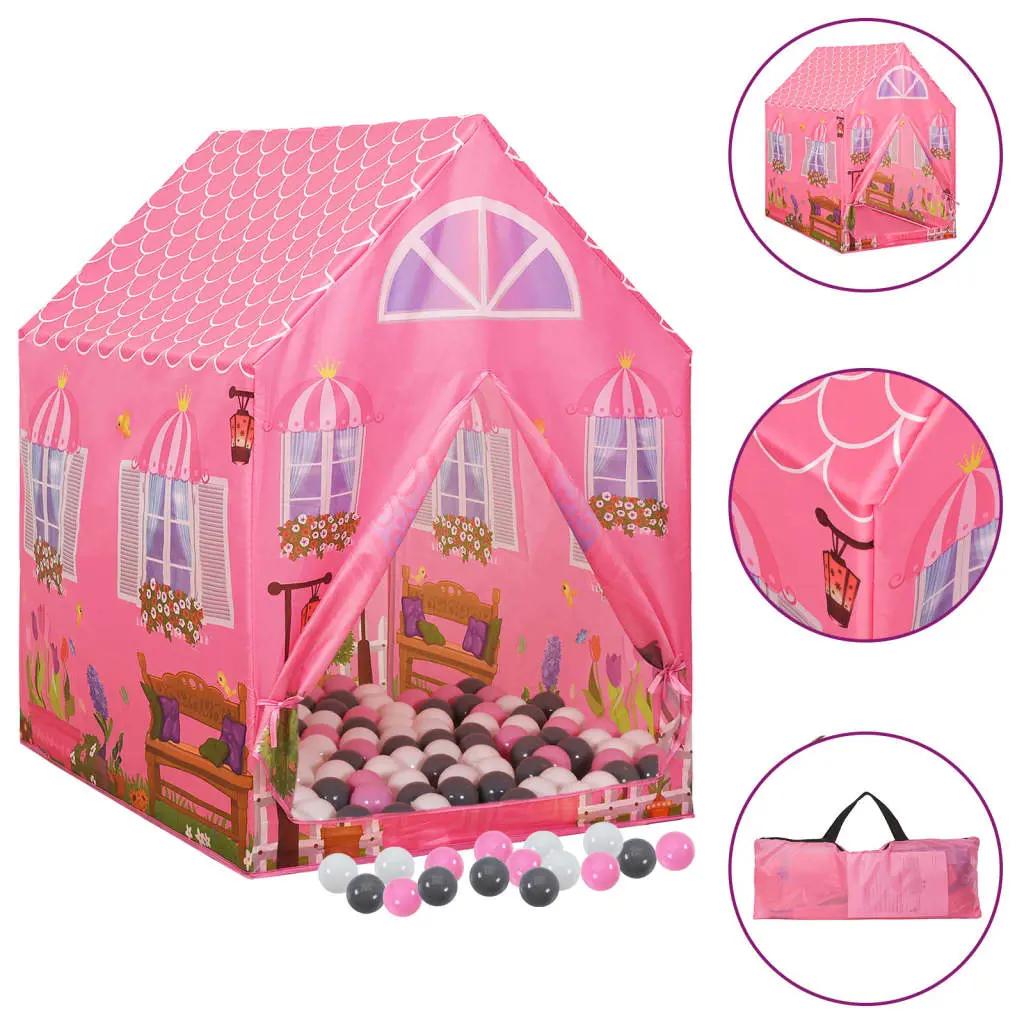 Kinderspeeltent met 250 ballen 69x94x104 cm roze (1)