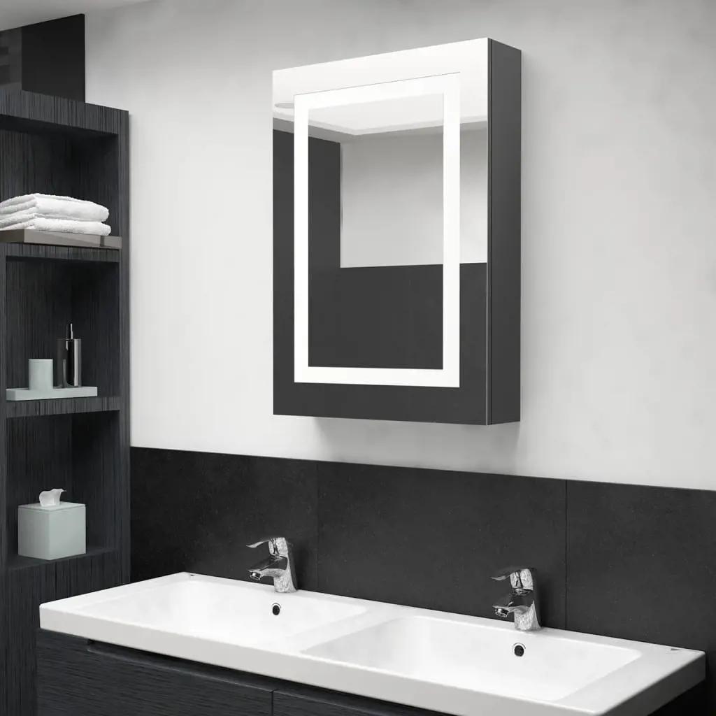 Badkamerkast met spiegel en LED 50x13x70 cm glanzend grijs
