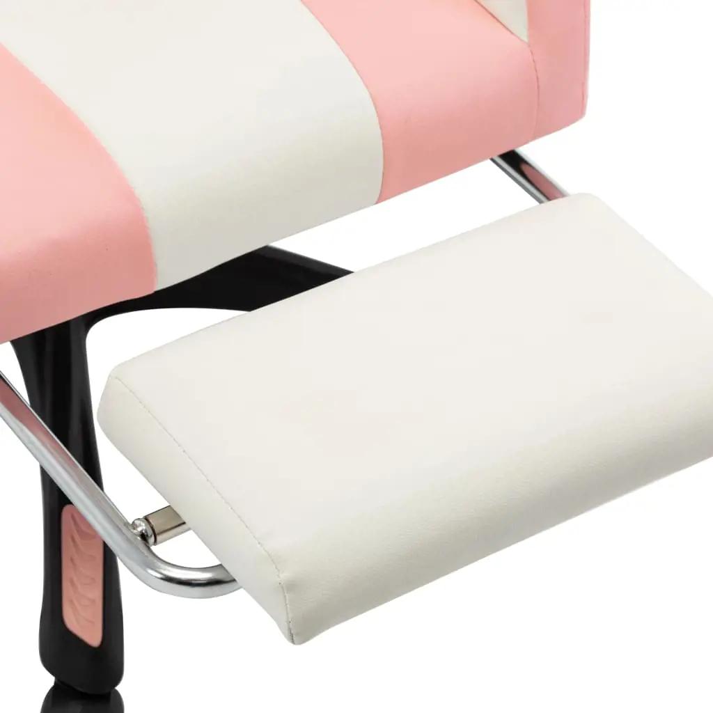 Racestoel met voetensteun kunstleer roze en wit (6)