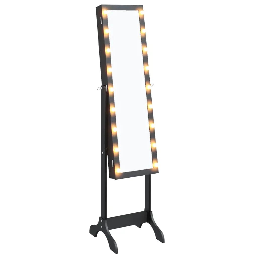 Spiegel vrijstaand met LED's 34x37x146 cm zwart (2)