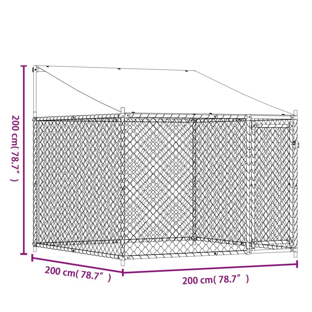 Hondenhok met dak en deur 2x2x2 m gegalvaniseerd staal grijs (8)