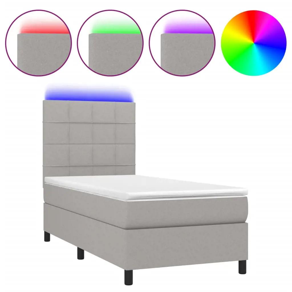 Boxspring met matras en LED stof lichtgrijs 90x200 cm (2)