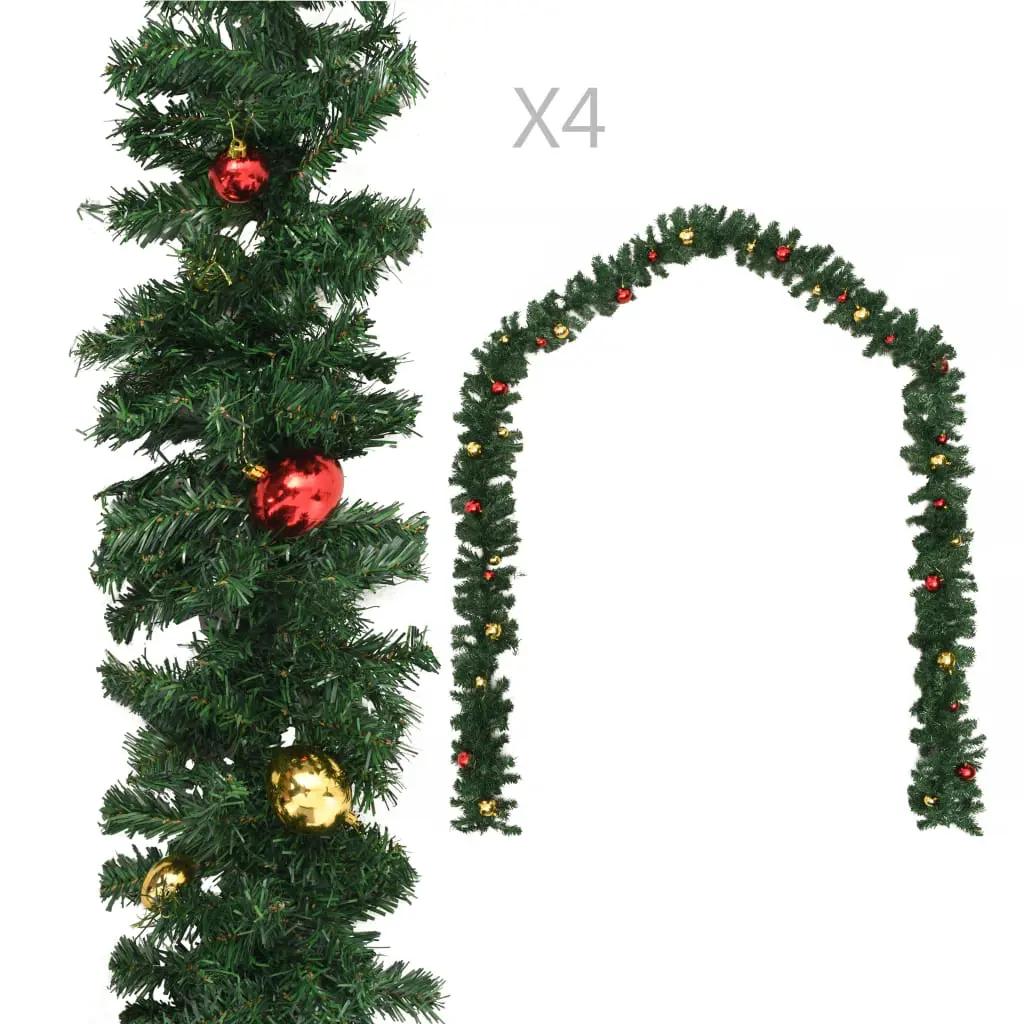 Kerstslingers 4 st met kerstballen 270 cm PVC groen (1)