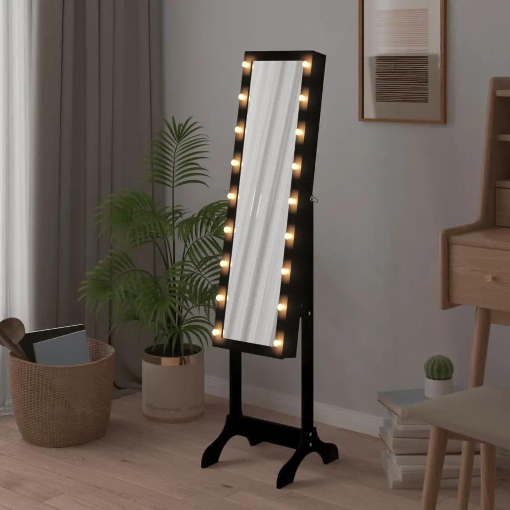 Spiegel vrijstaand met LED's 34x37x146 cm zwart (3)