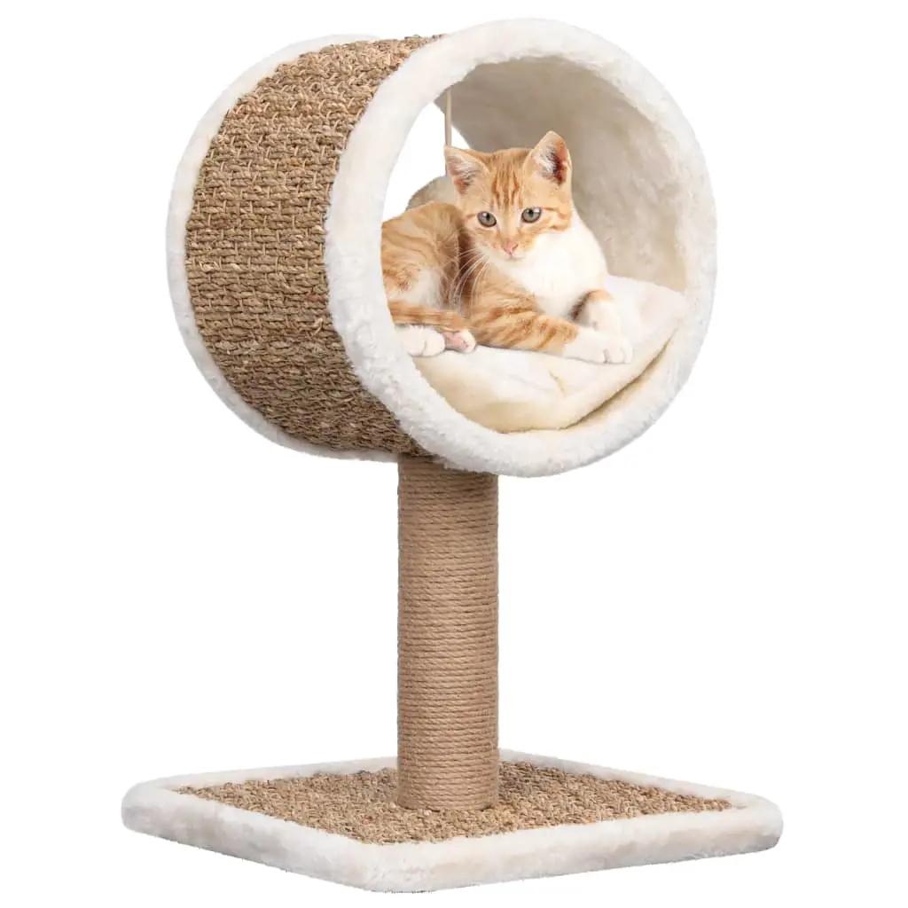 Kattenmeubel met tunnel en speeltje 56 cm zeegras (1)