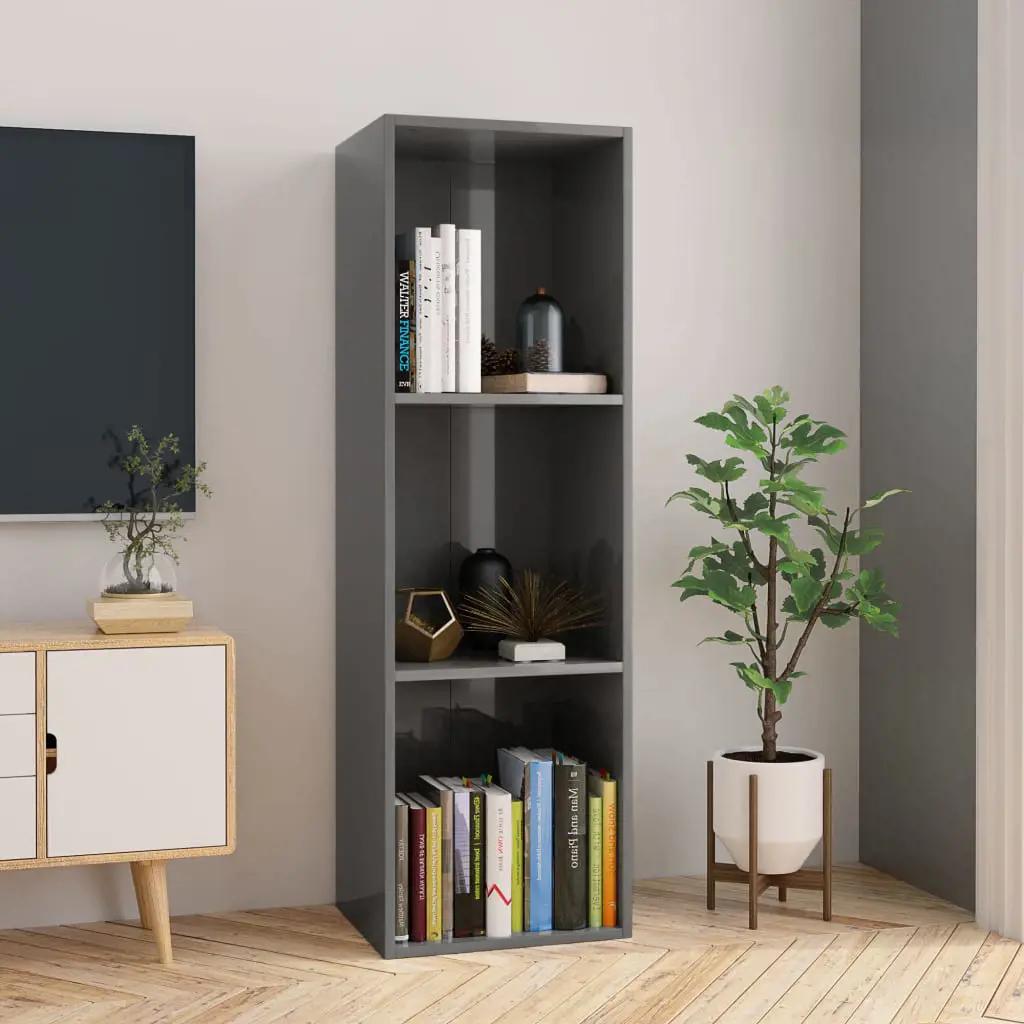Boekenkast/tv-meubel 36x30x114 cm bewerkt hout hoogglans grijs