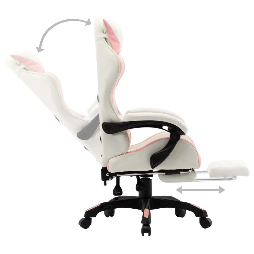 Racestoel met voetensteun kunstleer roze en wit (4)