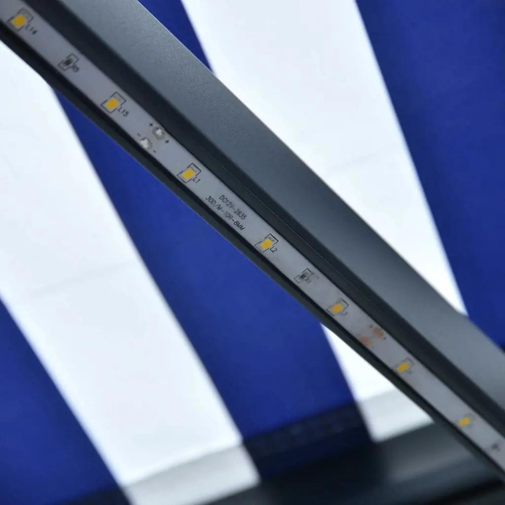 Luifel met windsensor en LED 600x300 cm blauw en wit (8)
