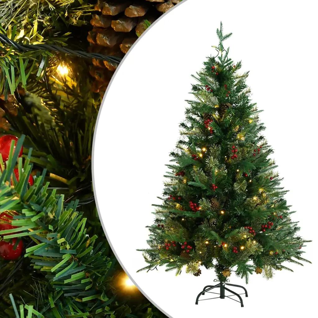 Kerstboom met LED en dennenappels 120 cm PVC en PE groen
