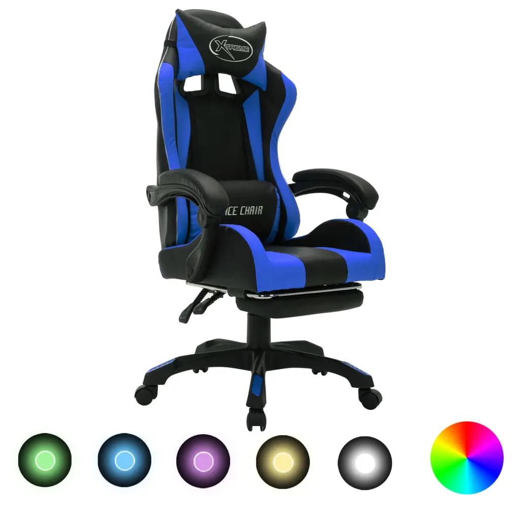 Racestoel met RGB LED-verlichting kunstleer blauw en zwart (1)