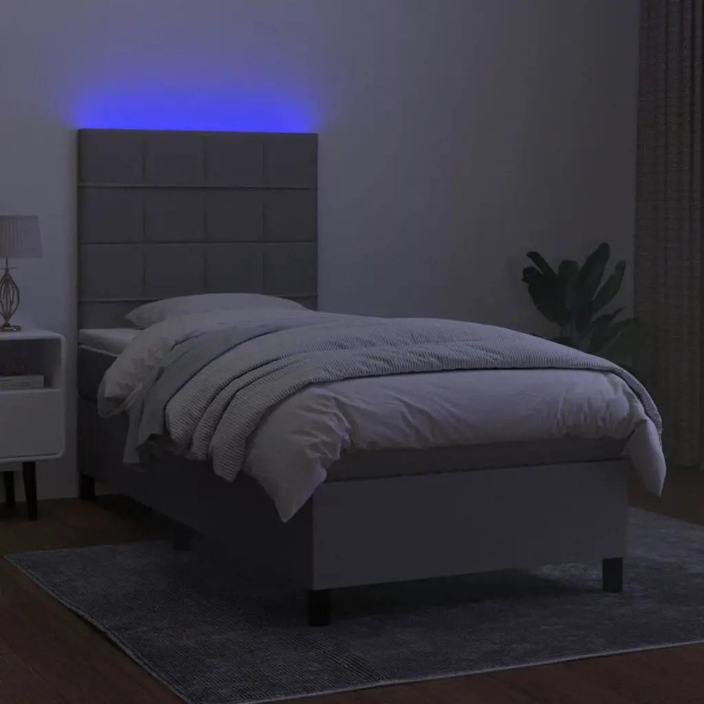 Boxspring met matras en LED stof lichtgrijs 90x200 cm (4)