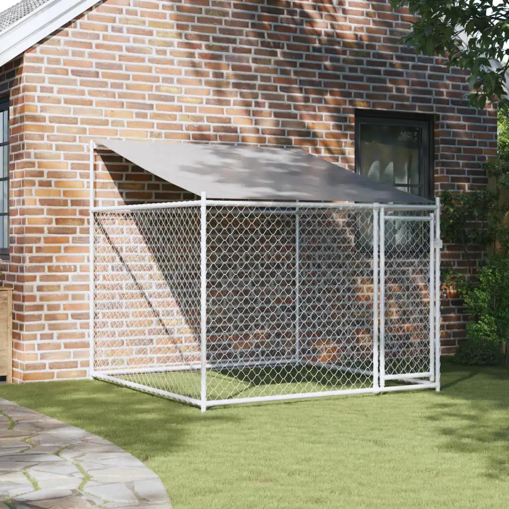 Hondenhok met dak en deur 2x2x2 m gegalvaniseerd staal grijs (3)