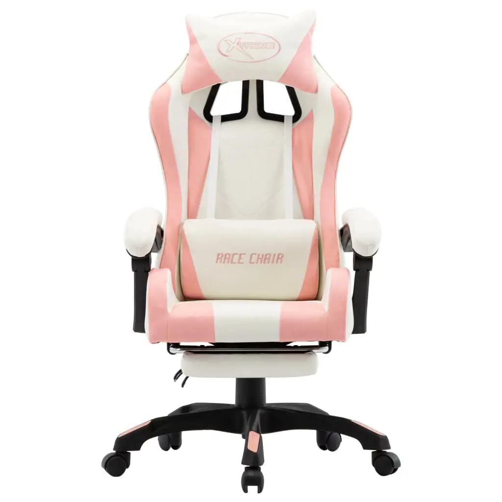 Racestoel met voetensteun kunstleer roze en wit (2)