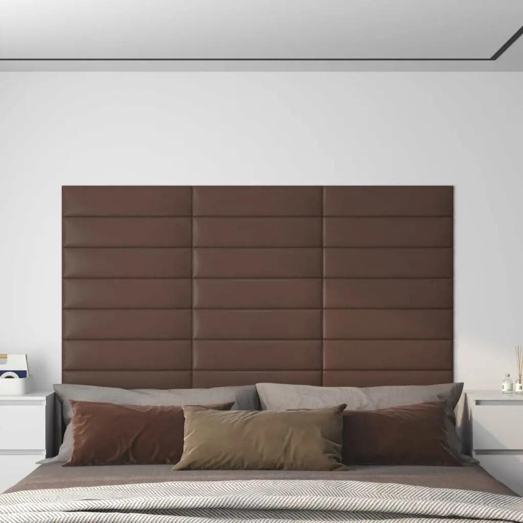 Wandpanelen 12 st 1,08 m² 60x15 cm kunstleer bruin