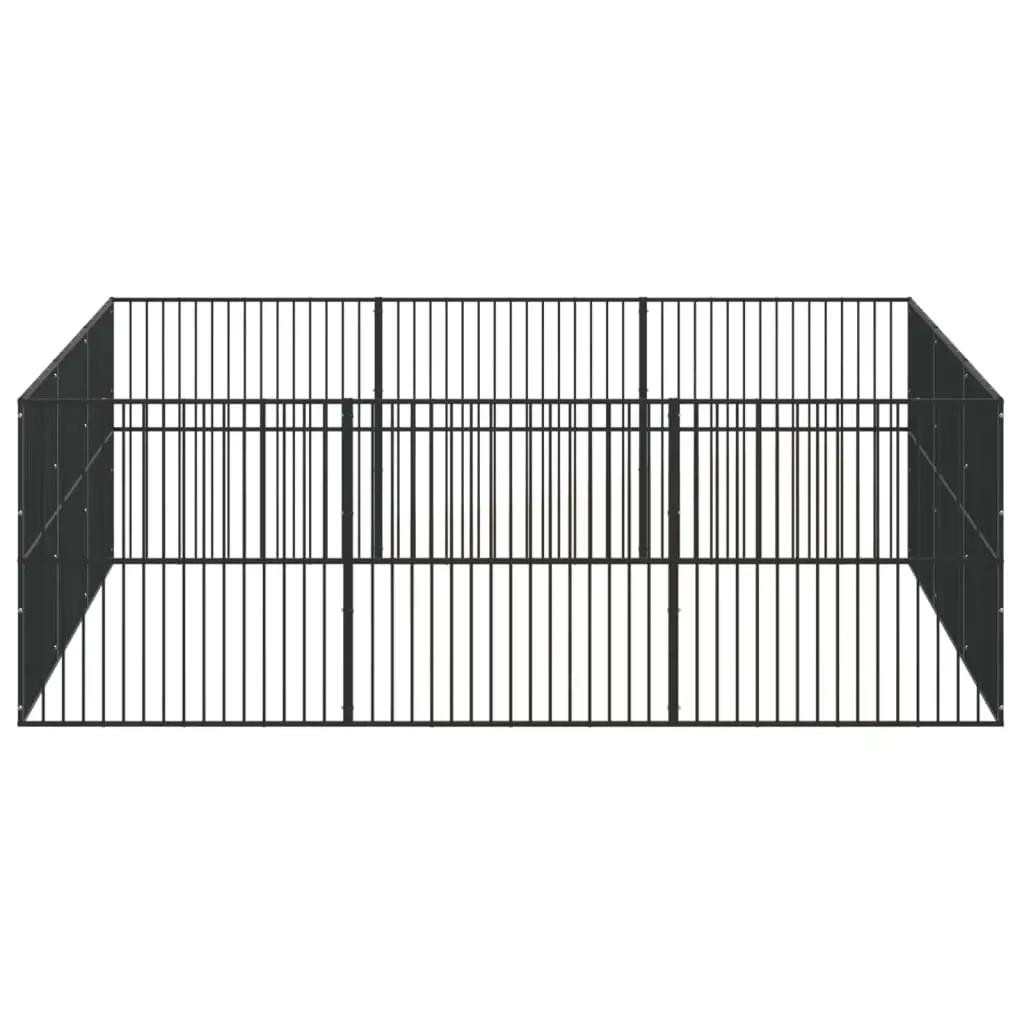 Hondenkennel 12 panelen gepoedercoat staal zwart (5)