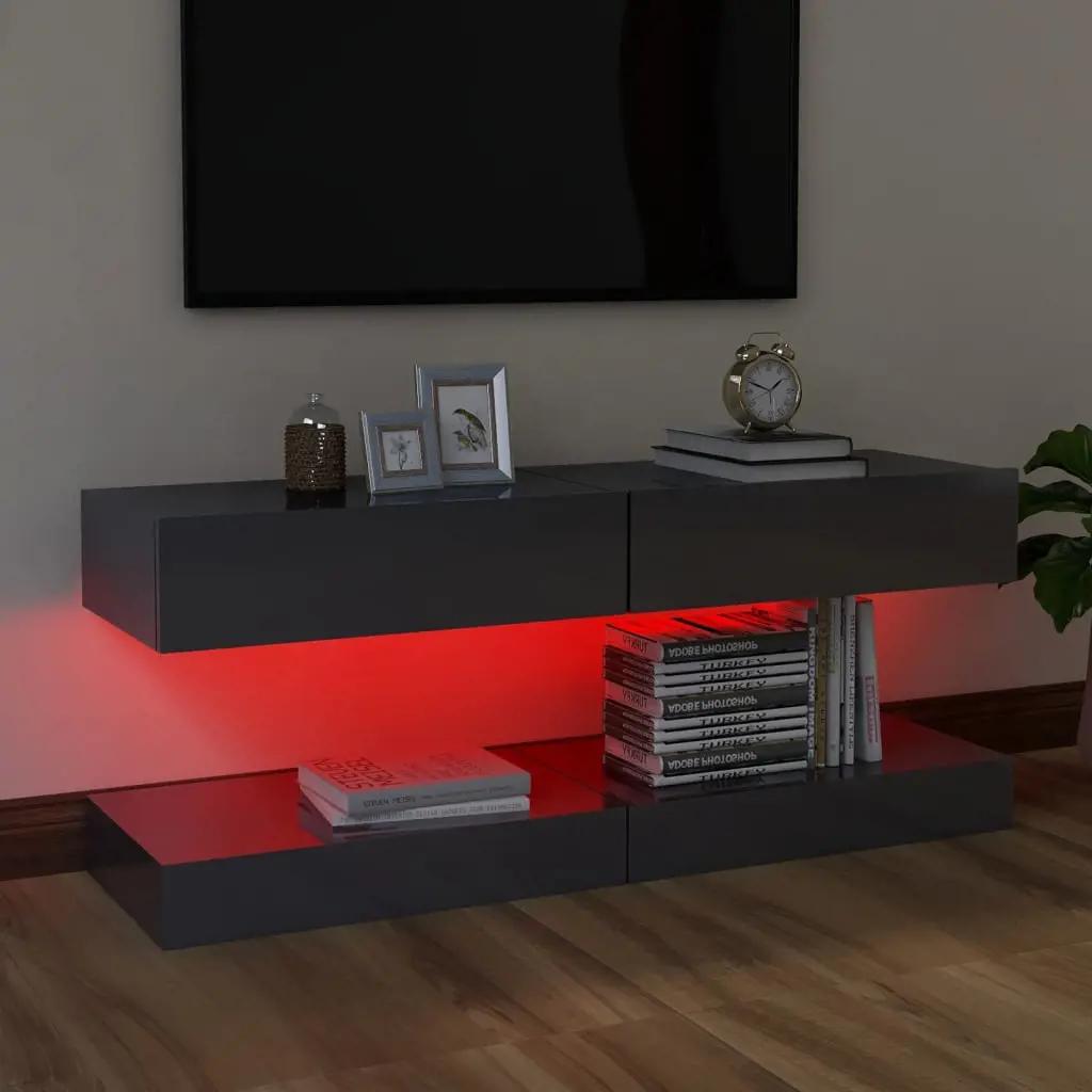 Tv-meubelen 2 st met LED-verlichting 60x35 cm hoogglans grijs (6)
