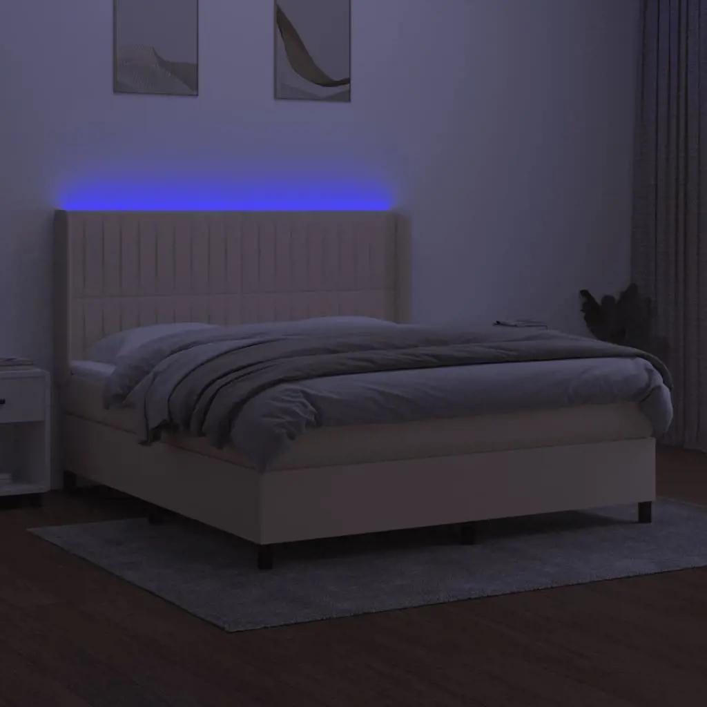 Boxspring met matras en LED stof crèmekleurig 160x200 cm (3)