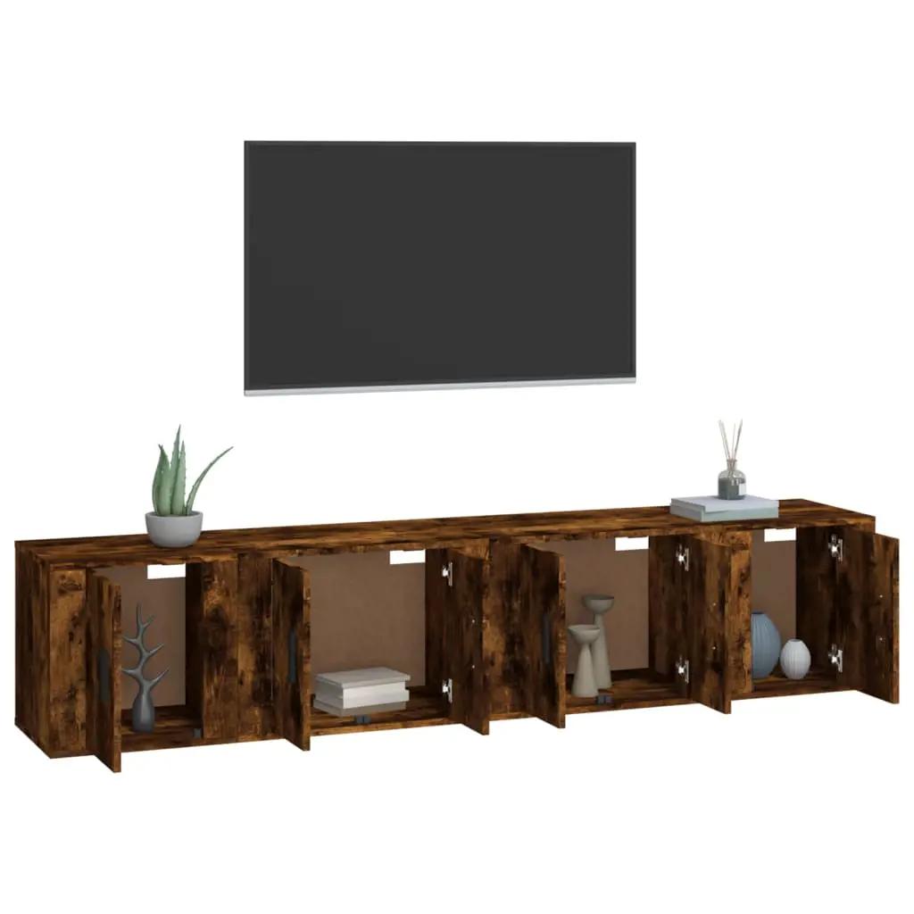 4-delige Tv-meubelset bewerkt hout gerookt eikenkleurig (3)