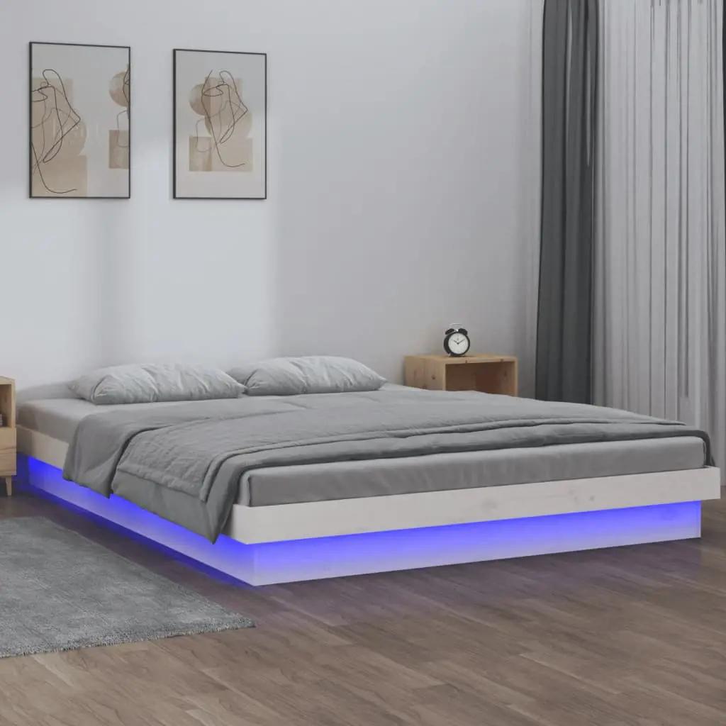 Bedframe LED massief hout wit 160x200 cm