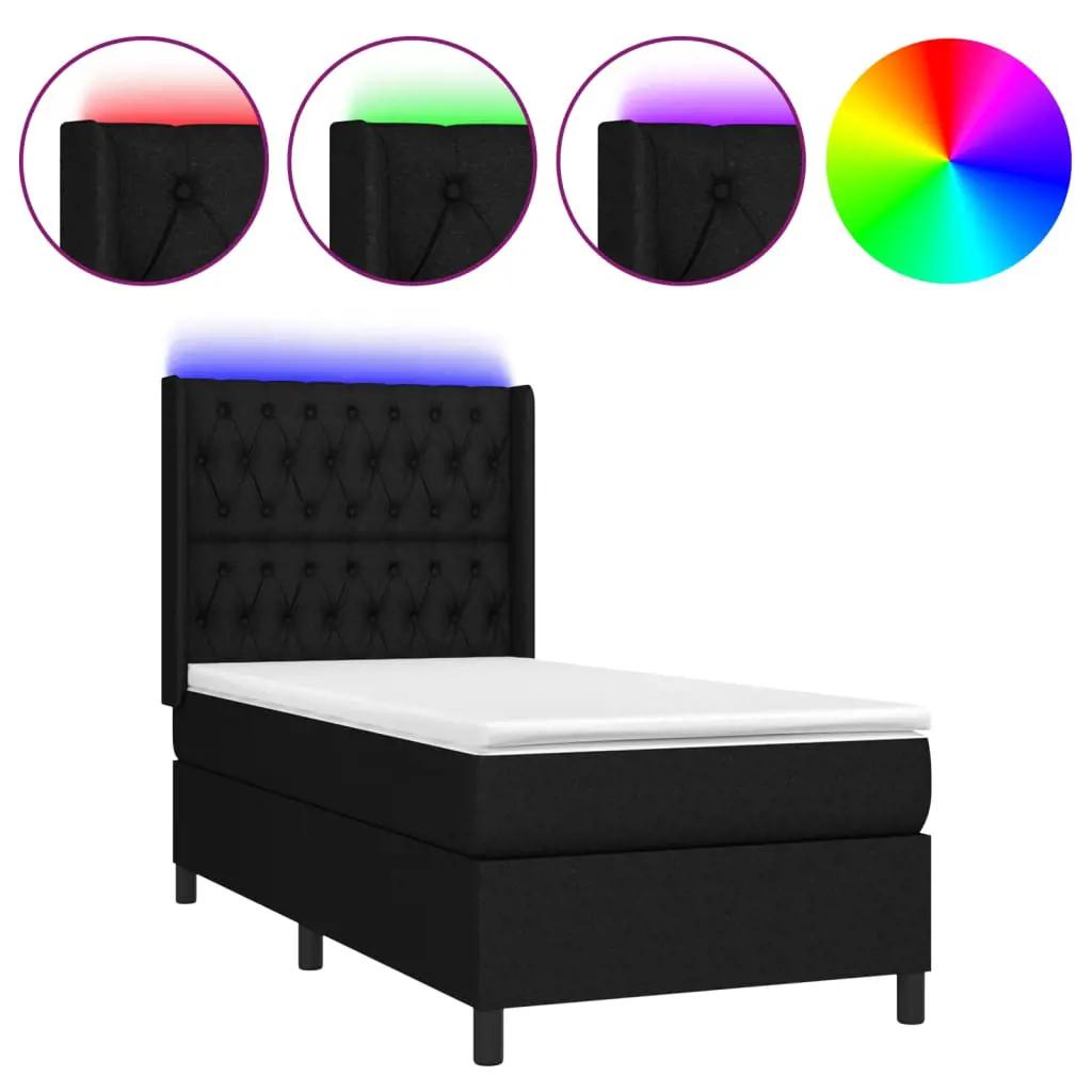 Boxspring met matras en LED stof zwart 100x200 cm (2)