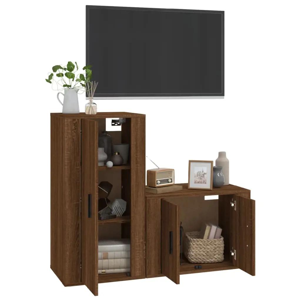 2-delige Tv-meubelset bewerkt hout bruin eikenkleur (3)
