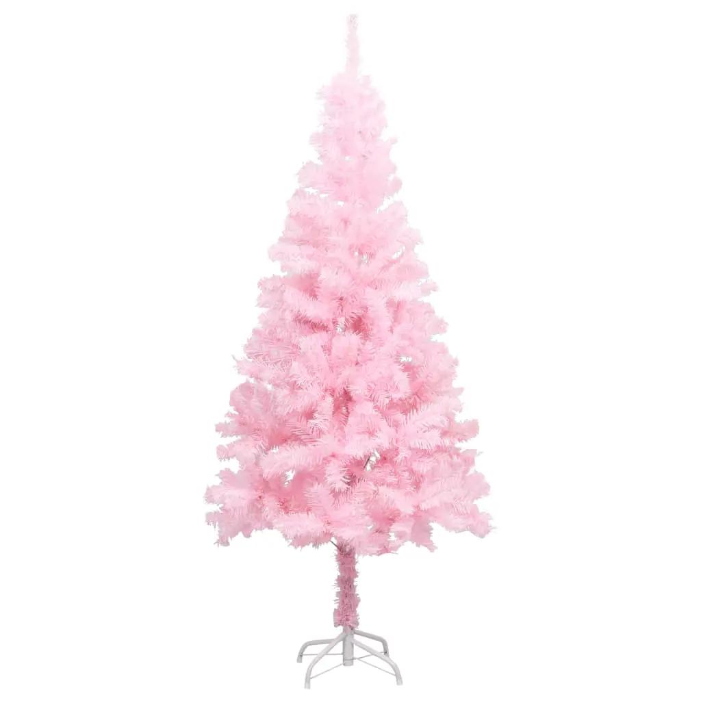 Kunstkerstboom met verlichting en standaard 150 cm PVC roze (2)