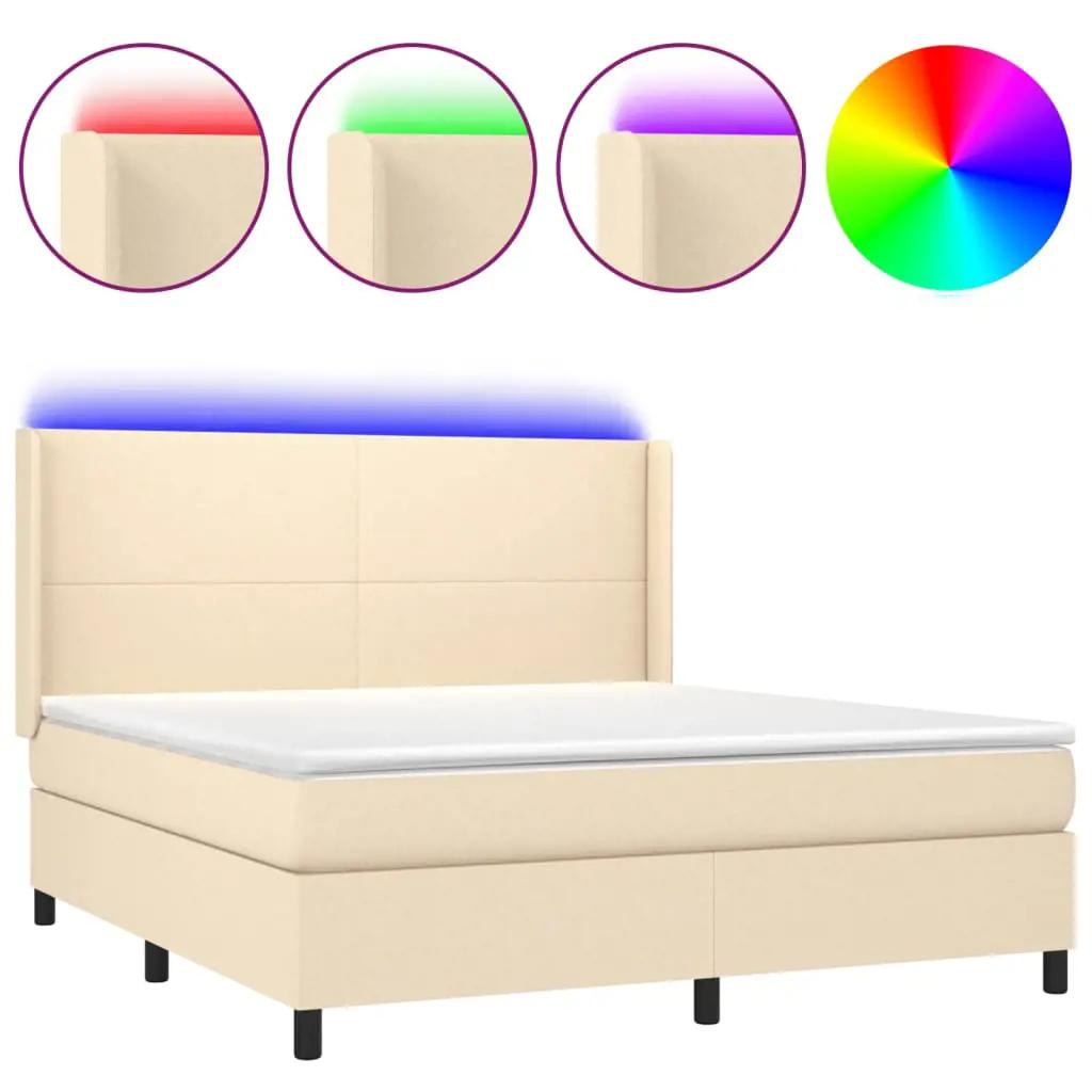 Boxspring met matras en LED stof crèmekleurig 160x200 cm (2)